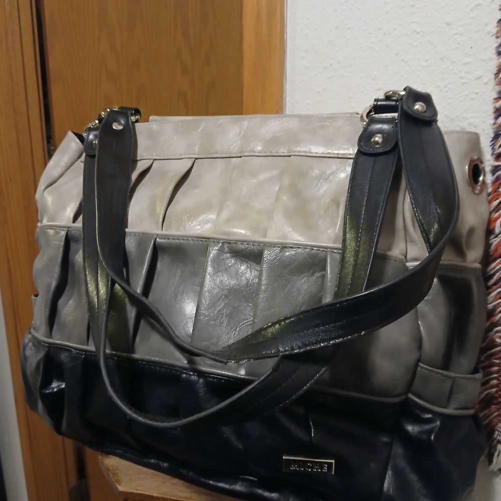 Miche Prima Interchangeable Bag Base & Shell – Tri-Tone Grey Ombré Pleated Tote